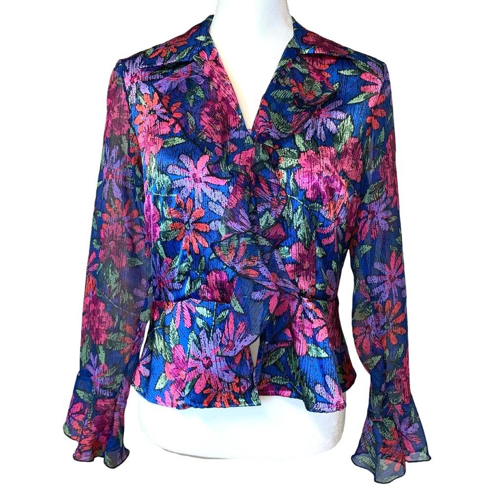 Notations Floral Blouse - Blue and Pink